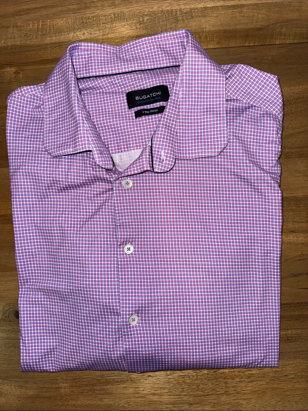 Bugatchi Men's Purple-Pink Micro Check Dress Shirt
